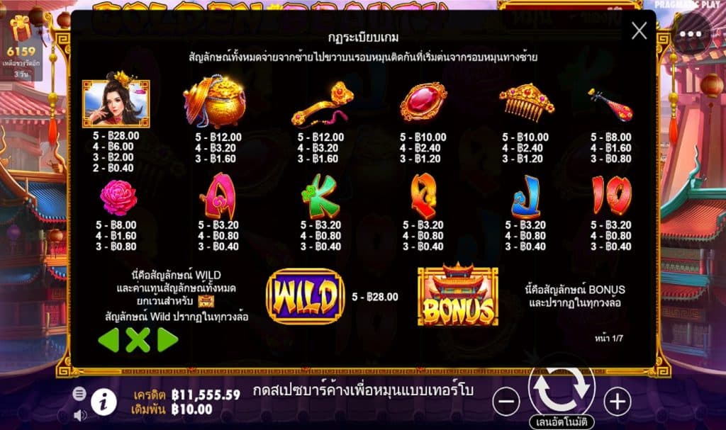 ตารางรางวัล เกมGOLDEN BEAUTY ค่ายPP