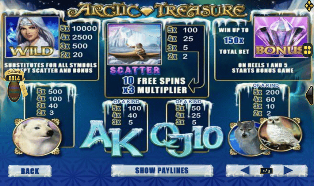 ตารางการเดิมพัน เกม ARCTIC TREASURE ค่าย JOKER