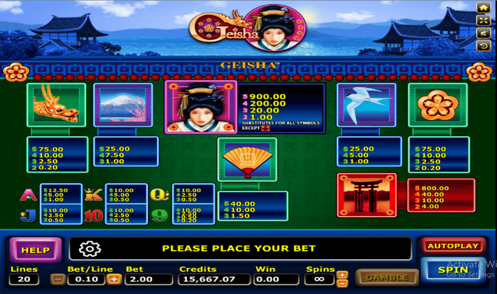 ตารางการเดิมพัน เกม GEISHA ค่าย JOKER