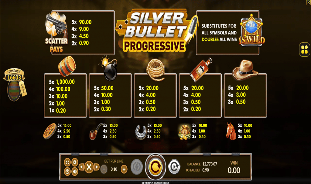 ตารางการเดิมพัน เกม SILVERBULLET PROGRESSIVE ค่าย JOKER