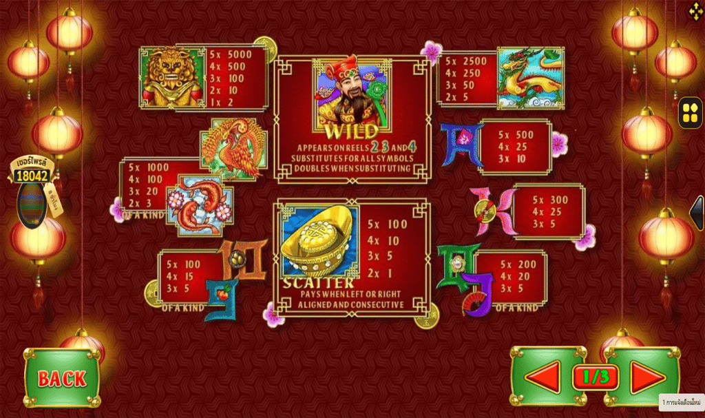 ตารางการเดิมพัน เกม ZHAO CAI JIN BAO ค่าย JOKER