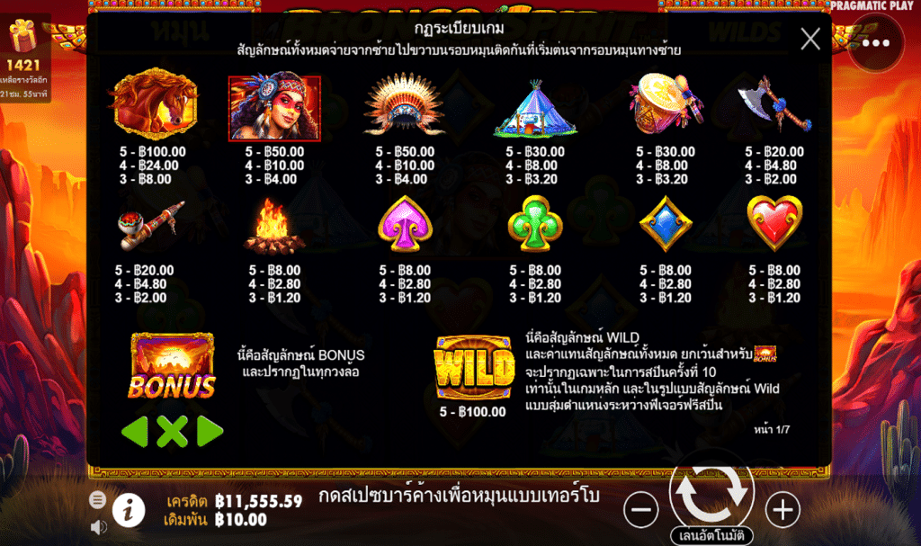 ตารางรางวัล เกมBRONCO SPIRIT ค่ายPP