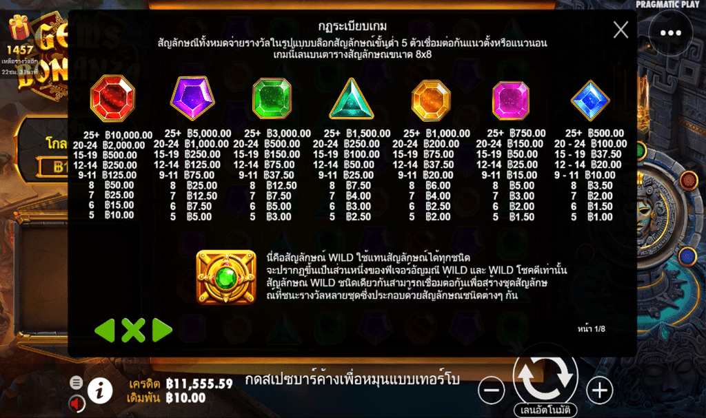 ตารางรางวัล เกมGEMS BONANZA ค่ายPP