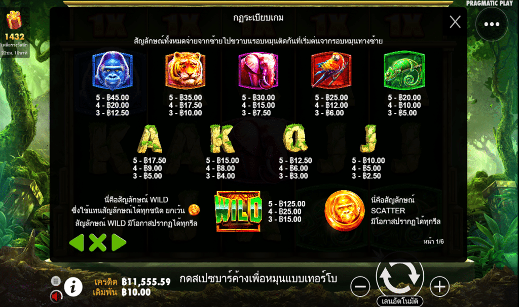 ตารางรางวัล เกมJUNGLE GORILLA ค่ายPP