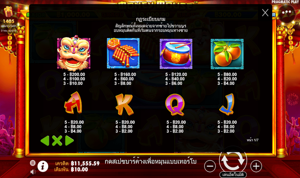 ตารางรางวัล เกมMONEY MOUSE ค่ายPP