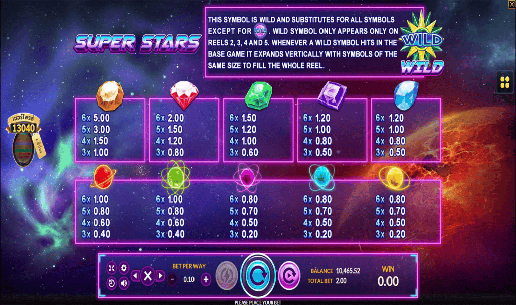 ตารางการเดิมพัน เกม SUPER STARS ค่าย JOKER