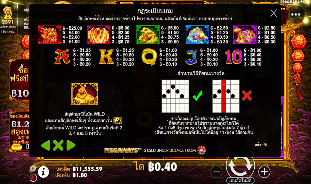 ตารางรางวัล เกม5 RABBITS MEGAWAYS ค่ายPP