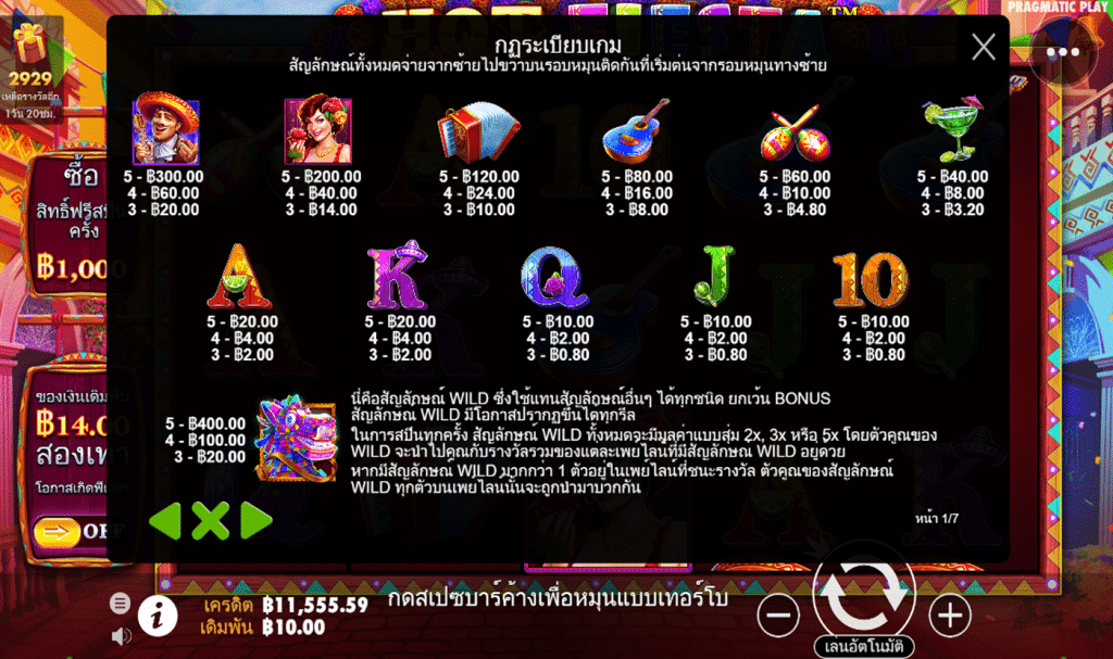 ตารางรางวัล เกมHOT FIESTA ค่ายPP