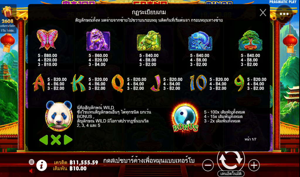 ตารางรางวัล เกมPANDA FORTUNE 2 ค่ายPP