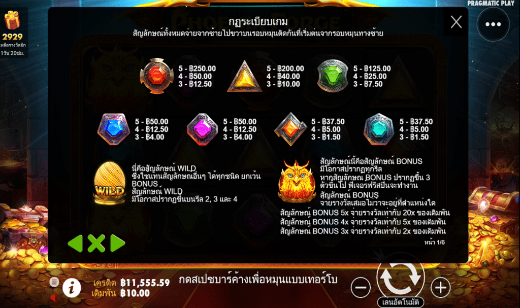 ตารางรางวัล เกมPHOENIX FORGE ค่ายPP