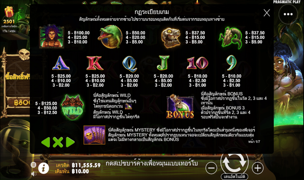ตารางรางวัล เกมVOODOO MAGIC ค่ายPP