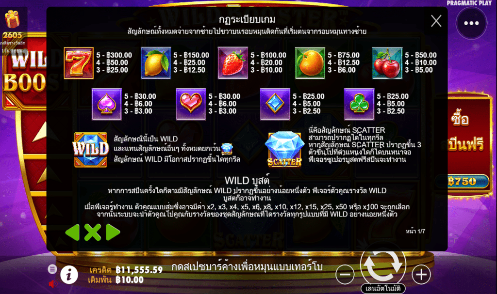 ตารางรางวัล เกมWILD BOOSTER ค่ายPP