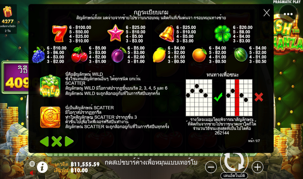 ตารางรางวัล เกมCASH BONANZA ค่ายPP
