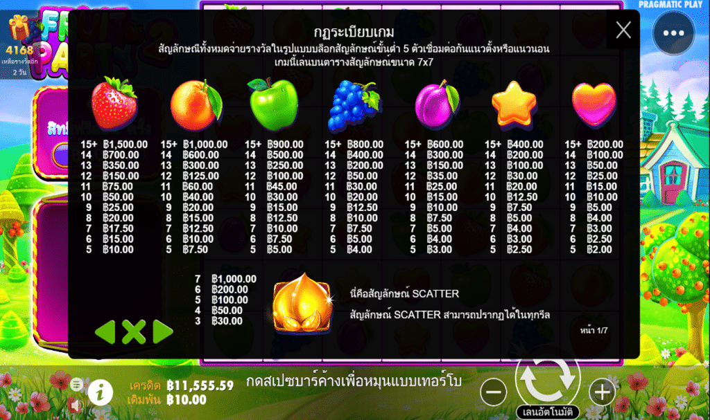 ตารางรางวัล เกมFRUIT PARTY 2 ค่ายPP