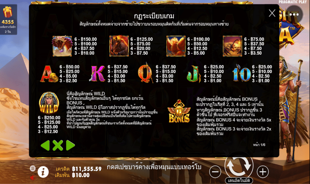 ตารางรางวัล เกมMIGHT OF RA ค่ายPP