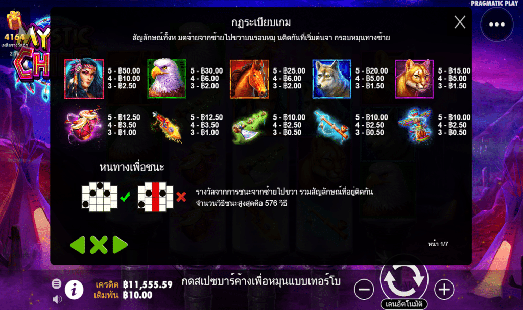 ตารางรางวัล เกมMYSTIC CHIEF ค่ายPP