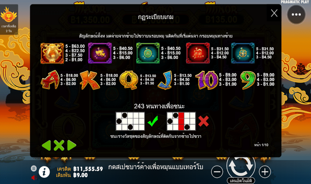 ตารางรางวัล เกมRAGING BULL ค่ายPP