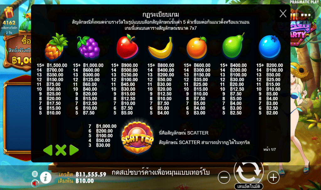 ตารางรางวัล เกมWILD BEACH PARTY ค่ายPP