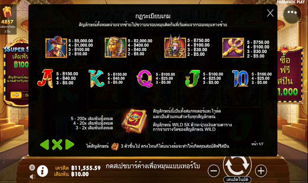 ตารางรางวัล เกมBOOK OF FALLEN ค่ายPP