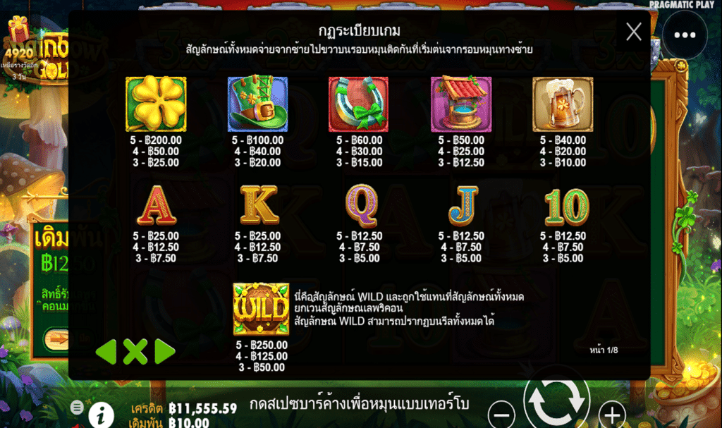 ตารางรางวัล เกมRAINBOW GOLD ค่ายPP
