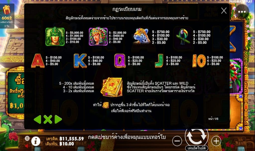ตารางรางวัล เกมBOOK OF AZTEC KING ค่ายPP