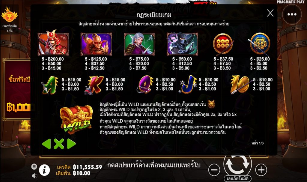 ตารางรางวัล เกมRISE OF SAMURAI 3 ค่ายPP