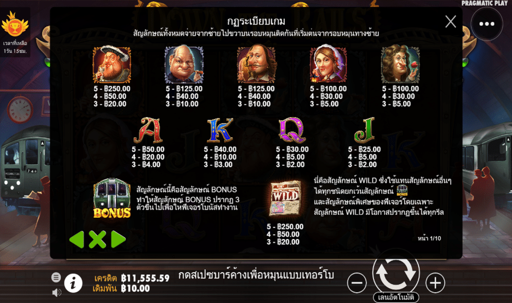 ตารางรางวัล เกมDOWN THE RAILS ค่ายPP