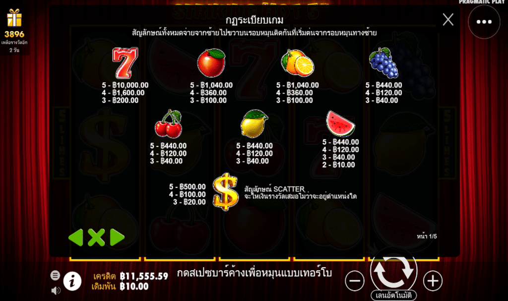 ตารางรางวัล เกมSTRIKING HOT 5 ค่ายPP