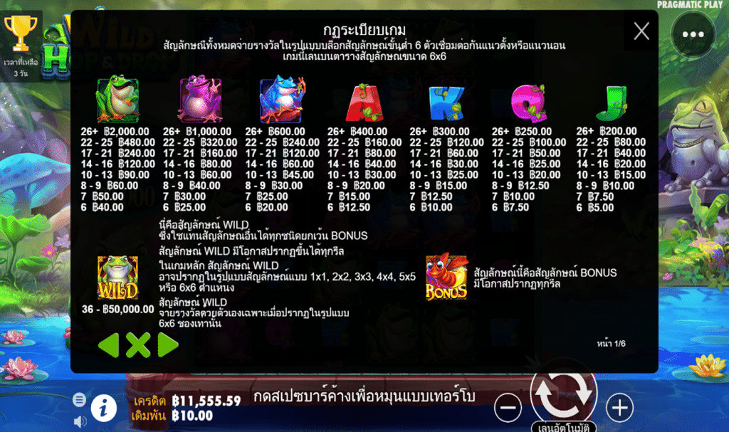 ตารางรางวัล เกมWILD HOP DROP ค่ายPP