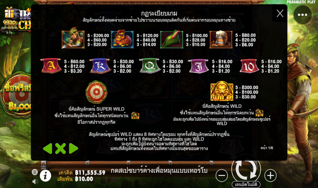 ตารางรางวัล เกม FIRE ARCHER ค่ายPP