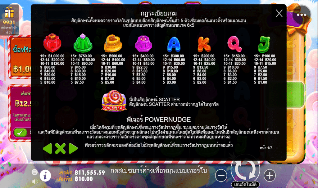 ตารางรางวัล เกม SWEET POWERNUDGE ค่ายPP