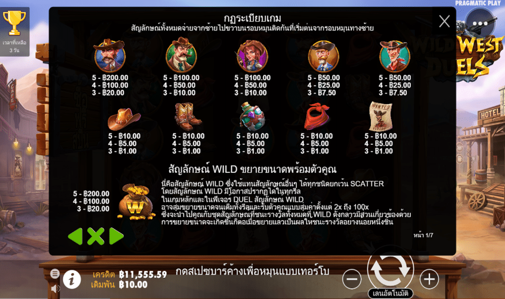 ตารางรางวัล เกมWILD WEST DUELS ค่ายPP