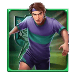 สัญลักษณ์พิเศษ นักเตะเสื้อสีน้ำเงินคาดเขียว เกมSPIN SCORE MEGAWAYS ค่ายPP
