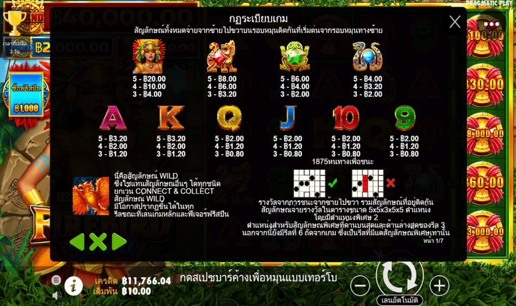 ตารางรางวัล เกม FIREBIRD SPIRIT ค่ายPP