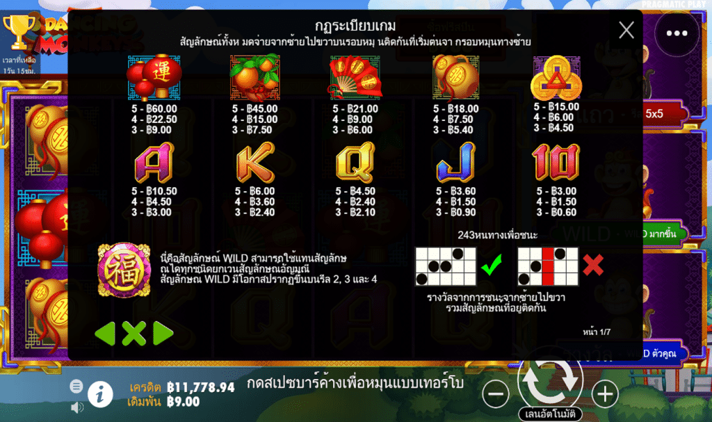 ตารางรางวัล เกม3 DANCING MONKEYS ค่ายPP
