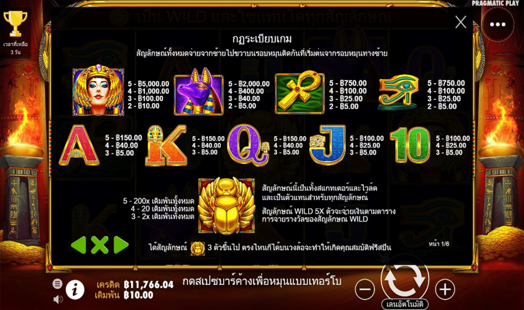 ตารางรางวัล เกมANCIENT EGYPT CLASSIC ค่ายPP