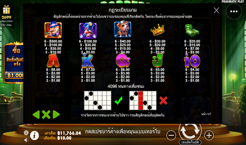 ตารางรางวัล เกมROBBER STRIKE ค่ายPP