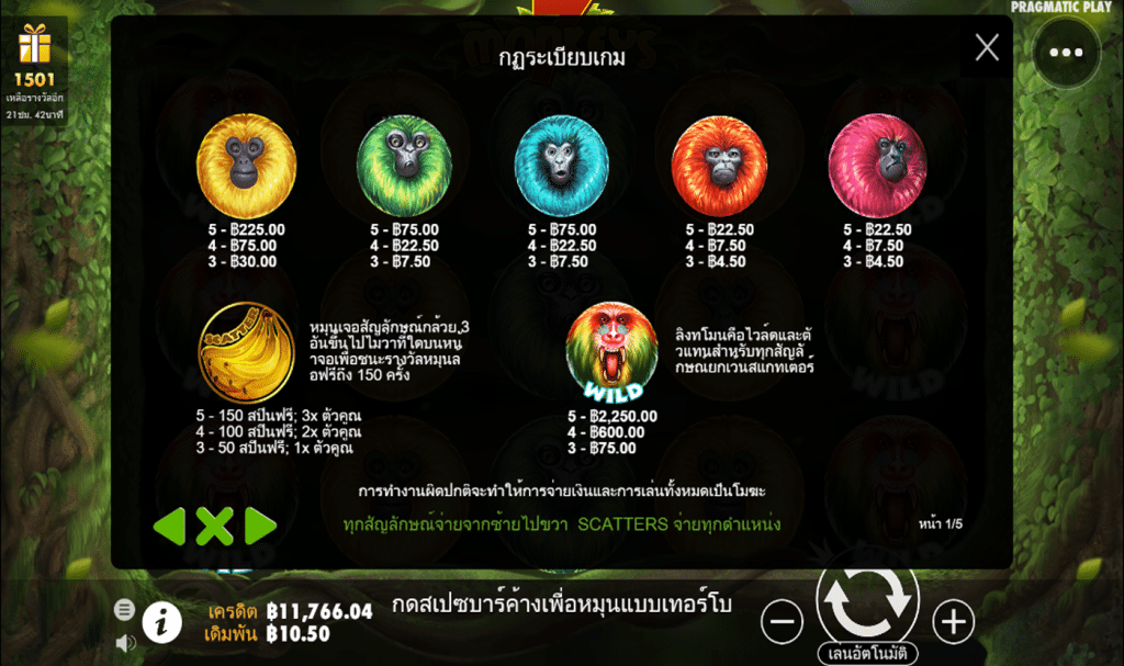 ตารางรางวัล เกม 7 MONKEYS ค่ายPP