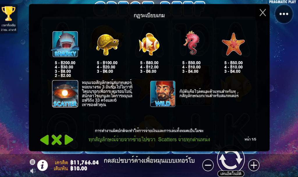 ตารางรางวัล เกมGREAT REEF ค่ายPP