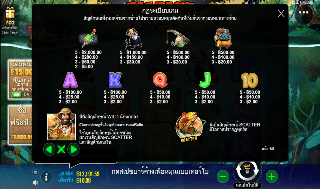ตารางสัญลักษณ์ เกม BIG BASS AMAZON XTREME ค่าย PP