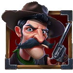 สัญลักษณ์พิเศษ คาวบอยใส่หมวกสีเทาดำ เกม HEIST FOR THE GOLDEN NUGGETS ค่าย PP
