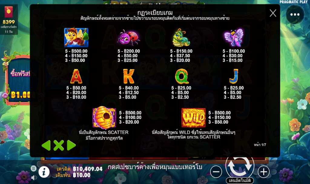 ตารางสัญลักษณ์ เกม 3 BUZZING WILDS ค่าย PRAGMATIC PLAY