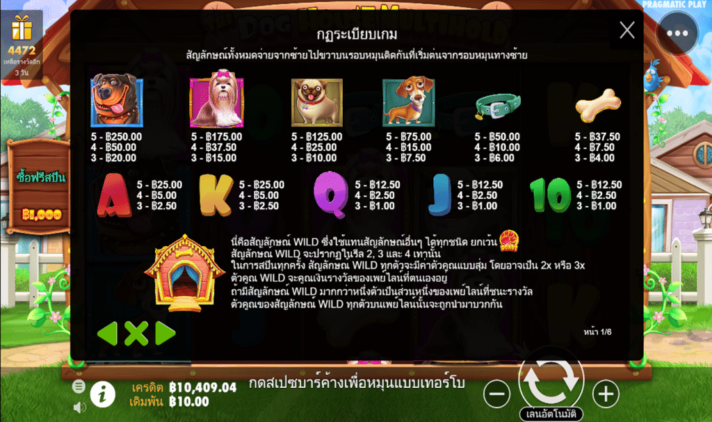 ตารางสัญลักษณ์ เกม THE DOG HOUSE MULTIHOLD ค่าย PRAGMATIC PLAY