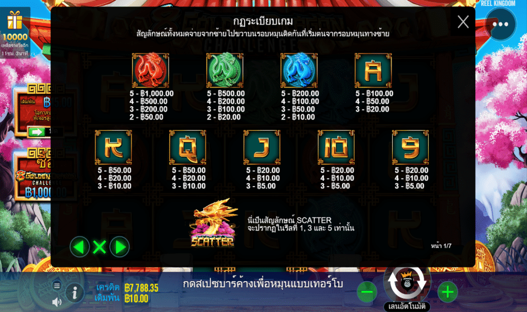 ตารางสัญลักษณ์ เกม 8 GOLDEN DRAGON CHALLENGE ค่าย PRAGMATIC PLAY