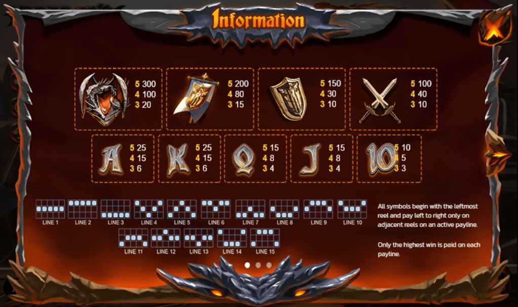 ตารางสัญลักษณ์ เกม DRAGONS FURY ค่าย SPINIX SLOT