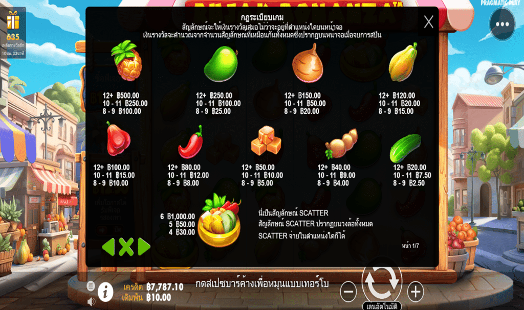 ตารางสัญลักษณ์ เกม RUJAK BONANZA ค่าย PRAGMATIC PLAY