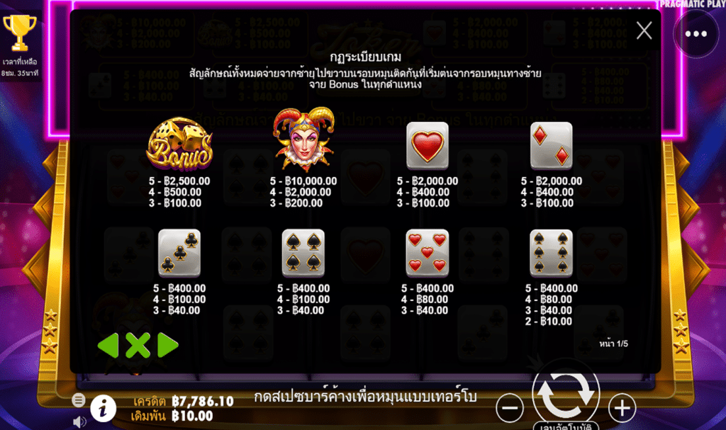 ตารางสัญลักษณ์ เกม JOKER S JEWEL DICE ค่าย PRAGMATIC PLAY