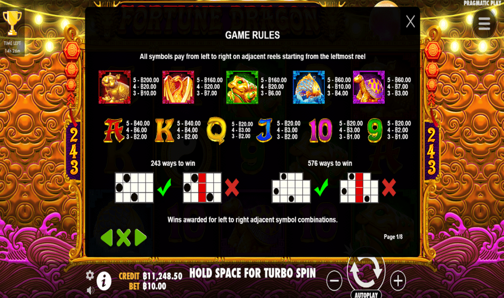 สัญลักษณ์ เกม FORTUNE DRAGON ค่าย PRAGMATIC PLAY
