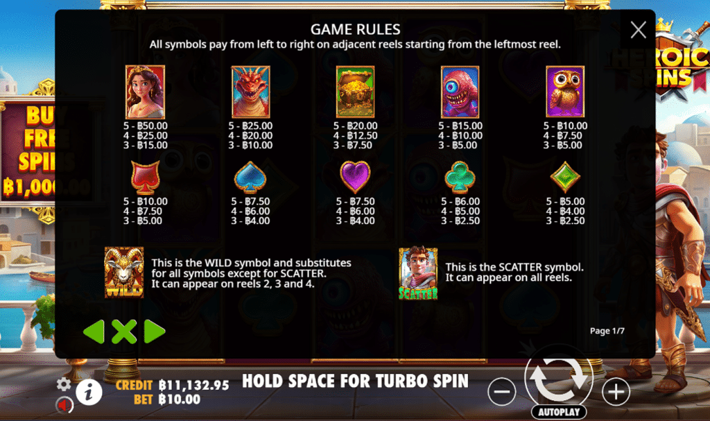 สัญลักษณ์ เกม HEROIC SPINS ค่าย PRAGMATIC PLAY