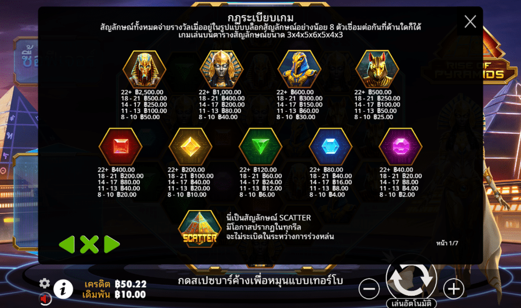 สัญลักษณ์ เกม RISE OF PYRAMIDS ค่าย PRAGMATIC PLAY